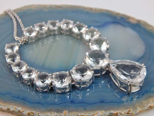Contemporary 925 Icy Clear & Blue CZ Necklace & Rings 35.7g image number 8
