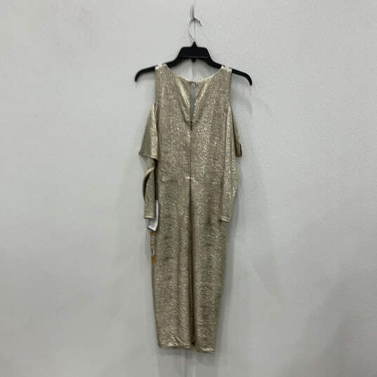 NWT Womens Shimmery Gold Cold Shoulder Sleeve V-Neck Wrap Dress Size XS image number 2