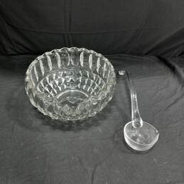 Indiana Glass Heavy Glass Punch Bowl And Glass Ladle
