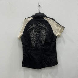 NWT Mens Black Beige Short Sleeve Collared Graphic Full-Zip Shirt Size XL alternative image