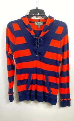 Ralph Lauren Active Women Orange Striped Hoodie Sweatshirt L