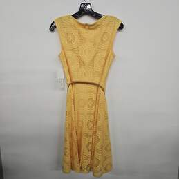 LONDON STYLE COLLECTION Yellow Sleeveless Lace Dress with Belt alternative image