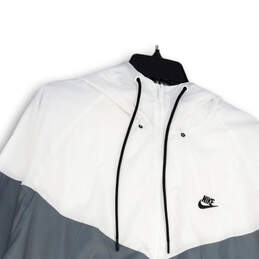 Mens White Gray Long Sleeve Hooded Full-Zip Windbreaker Jacket Size XL
