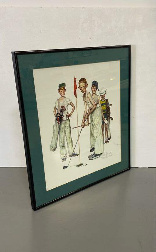 Four Sporting Boys Print by Norman Rockwell Vintage Mid Century Matted & Framed image number 2