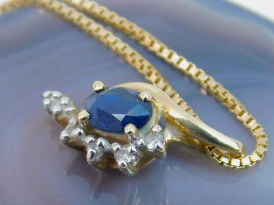 14K Yellow Gold Oval Sapphire Diamond Accent Pendant Necklace 3.7g image number 1