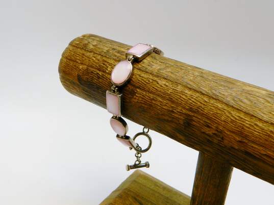 Romantic 925 Sterling Silver Pink Mother of Pearl Inlay Bracelet & Moonstone Ring 26.2g image number 2