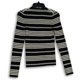 NWT Womens Black White Striped Long Sleeve Pullover Sweater Size M alternative image
