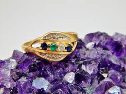 14K Yellow Gold Sapphire Emerald & Diamond Mother's Ring 2.5g alternative image