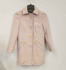 Womens Pink Pockets Long Sleeve Pointed Collar Short Trench Coat Size Small