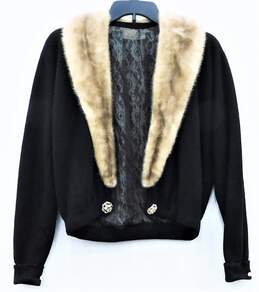 Dalton Vintage Black Cashmere Mink Collar Sweater Womens SZ M