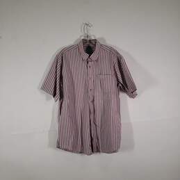 Mens Cotton Striped Regular Fit Short Sleeve Chest Pocket Button-Up Shirt Sz L