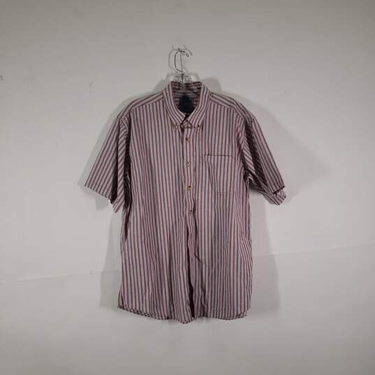 Mens Cotton Striped Regular Fit Short Sleeve Chest Pocket Button-Up Shirt Sz L image number 1