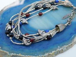 Artisan 925 Southwestern Lapis Lazuli Onyx & Carnelian Balls & Bear Fetish Beaded Liquid Silver Multi Strand Bracelet 14.5g