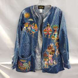 Bob Mackie Wearable Art Long Sleeve Embroidered Jean Jacket Size M