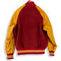 Mens Yellow Red Long Sleeve Collared Pockets Varsity Jacket Size Large image number 2