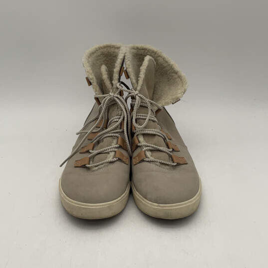 Womens Dausette Beige Fleece Round Toe Lace-Up Fold-Down Snow Boots Sz 9.5 image number 1