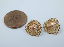 14K Two Tone Yellow & Rose Gold Heart Stud Earrings 1.8g alternative image