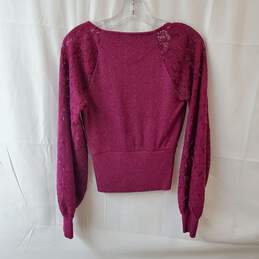 Anthropologie Ribbed Lace Sleeve Magenta Sweater Size XS alternative image
