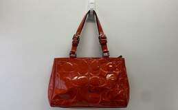 COACH F14413 Orange Patent Leather Signature Embossed Tote Bag alternative image