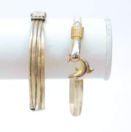 Artisan 925 Sterling Silver Dolphin Hinge & 6 Wire Strand Bangle Bracelets 26.3g