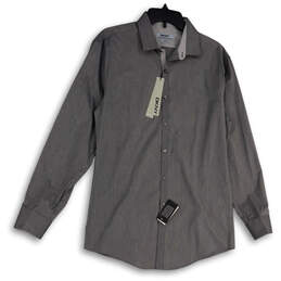 NWT Mens Gray Spread Collar Pockets Long Sleeve Button-Up Shirt Size 15.5