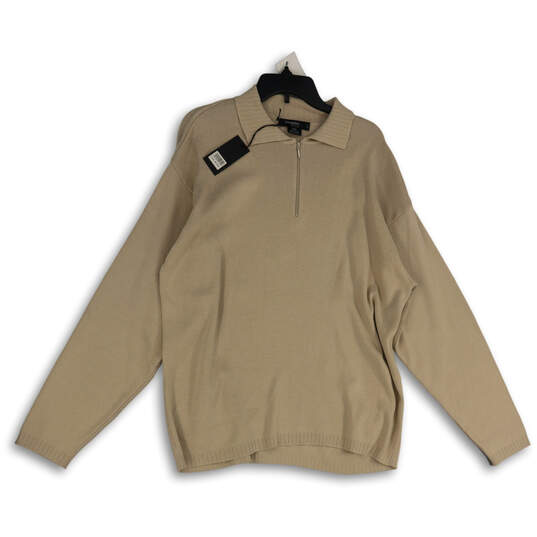 NWT Mens Knitted Beige Long Sleeve Quarter Zip Pullover Sweater Size XXL image number 1