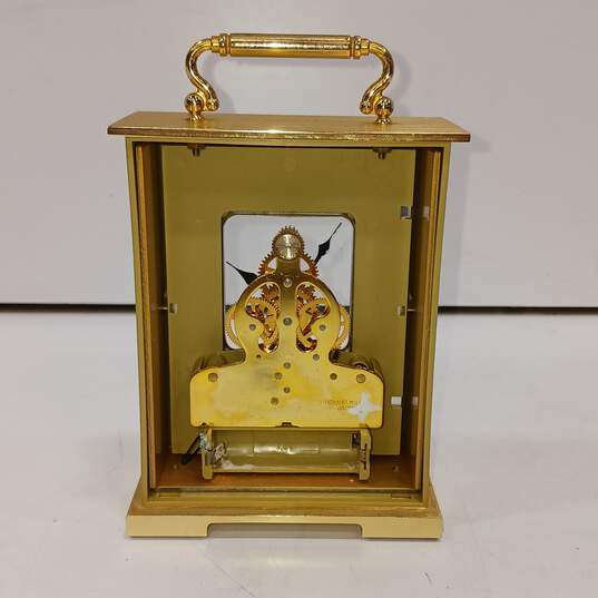 Howard Miller Gold Tone Gear Table Desk Clock Brass Carriage image number 4