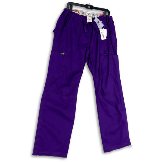 NWT Womens Purple Flat Front Cargo Pockets Stretch Scrub Pants Size Large image number 1