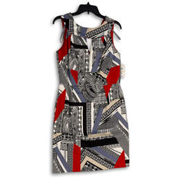 NWT Womens Multicolor Geometric V-Neck Back Keyhole Sheath Dress Size 12 alternative image