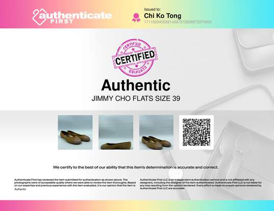 Authentic Jimmy Choo Tan Cap Toe Flats W 9 image number 10