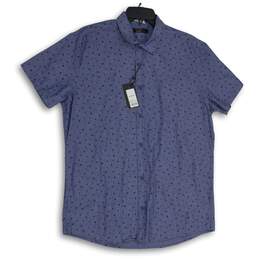 NWT Castro Mens Blue Spread Collar Short Sleeve Button Up Shirt Size XL