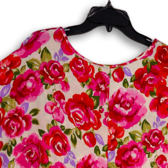 NWT Womens Multicolor Floral V-Neck Short Sleeve Side Slit Blouse Top Sz 2X image number 4