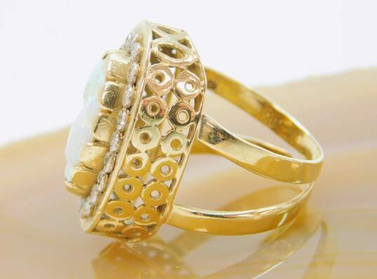 Vintage Artisan 18K Yellow Gold 0.21 CTTW Diamond & Opal Statement Ring 9.1g image number 3