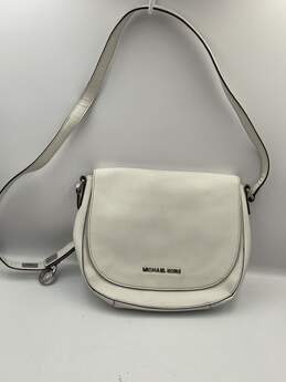 Womens White Leather Inner Pockets Shoulder Strap Charm Crossbody Bag