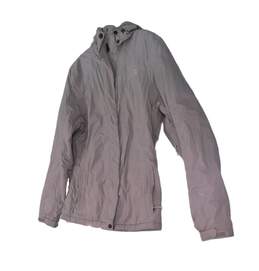 Womens Gray Long Sleeve Hooded Full Zip Windbreaker Jacket Size Medium