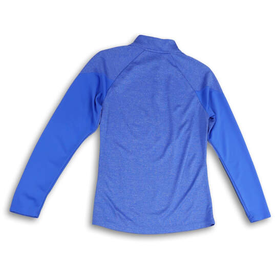 Womens Blue Mock Neck Long Sleeve Quarter Zip Activewear T-Shirt Size S image number 2