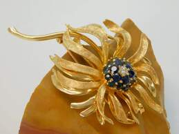 Vintage 14K Yellow Gold 0.25 CT Diamond & Sapphire Flower Brooch 24.0g