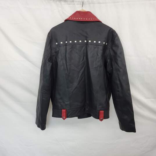Asos Red & Black Faux Leather Studded Full Zip Moto Jacket WM Size L image number 1