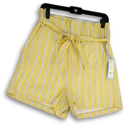 NWT Womens Yellow Blue Striped Slash Pocket Paperbag Shorts Size Medium