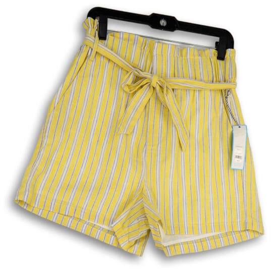 NWT Womens Yellow Blue Striped Slash Pocket Paperbag Shorts Size Medium image number 1