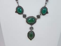 Vintage 925 Art Deco Green Chrysoprase Art Deco Scrolled Lariat Necklace REPAIR alternative image
