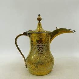 Vintage Etched Brass Tone Metal Arabic Middle Eastern Dallah Coffee Tea Pot