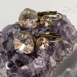 Designer Sorrelli Gold-Tone Lever Back Crystal Cut Stone Drop Earrings