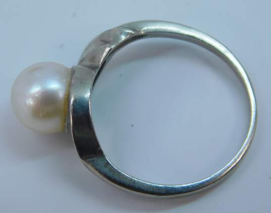 10K White Gold Cultured Pearl Ring 2.7g image number 4
