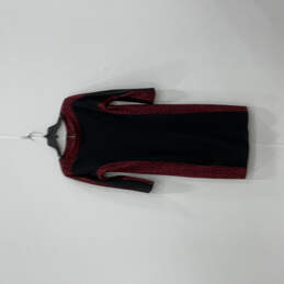 Womens Black Red Printed 3/4 Sleeve Back Zip Knee Length Shift Dress Size 8