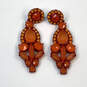 Designer J. Crew Gold-Tone Orange Red Crystal Cut Stone Drop Earrings image number 2