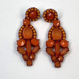 Designer J. Crew Gold-Tone Orange Red Crystal Cut Stone Drop Earrings alternative image