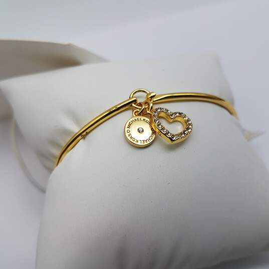Michael Kors Gold Tone Crystal 2 Charm House & Eye Bracelet w/Tags 5.4g image number 6
