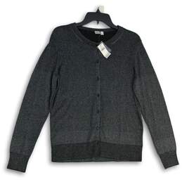NWT Womens Black Long Sleeve Ribbed Hem Button Front Cardigan Sweater Size Large