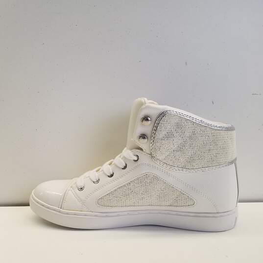 GUESS White Silver Glitter Hi Top Lace Up Sneakers Women's Size 8.5 M image number 2